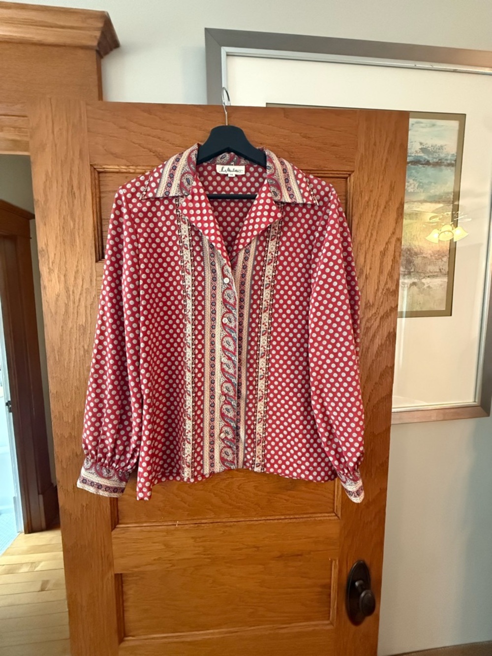 Vintage Red Patterned Button-Up 70’s Lady Manhattan Hippie Shirt